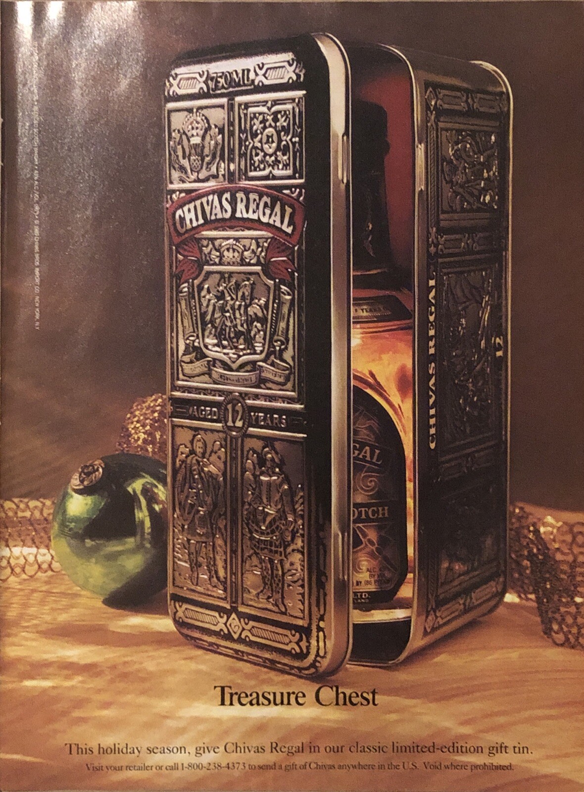 1989 Chivas Regal Scotch PRINT AD Treasure Chest Ltd Ed Holiday Gift Tin VTG 80s