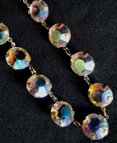 Vintage AB Crystal Glass Open Back Bezel Riviera Necklace