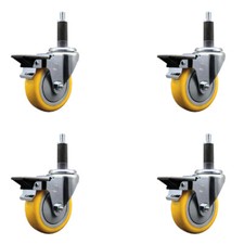 4 Inch Yellow Poly Swivel 1 Inch Expanding Stem Caster Set with Brake SCC