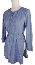 Ann Taylor ~Woman Size S~ White/Blue Striped  Beachy/Boho Mini Dress Long Sleeve