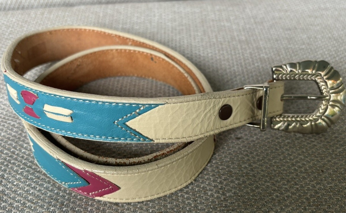 Vintage Nocona Leather Belt Turquoise Pink Western WMs SZ 30  display picture 1