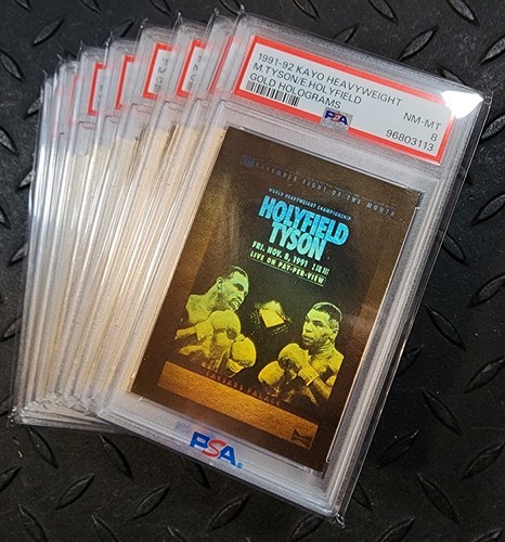 1991-92 Kayo Gold Heavyweight Holograms Evander Holyfield Iron Mike Tyson PSA 8