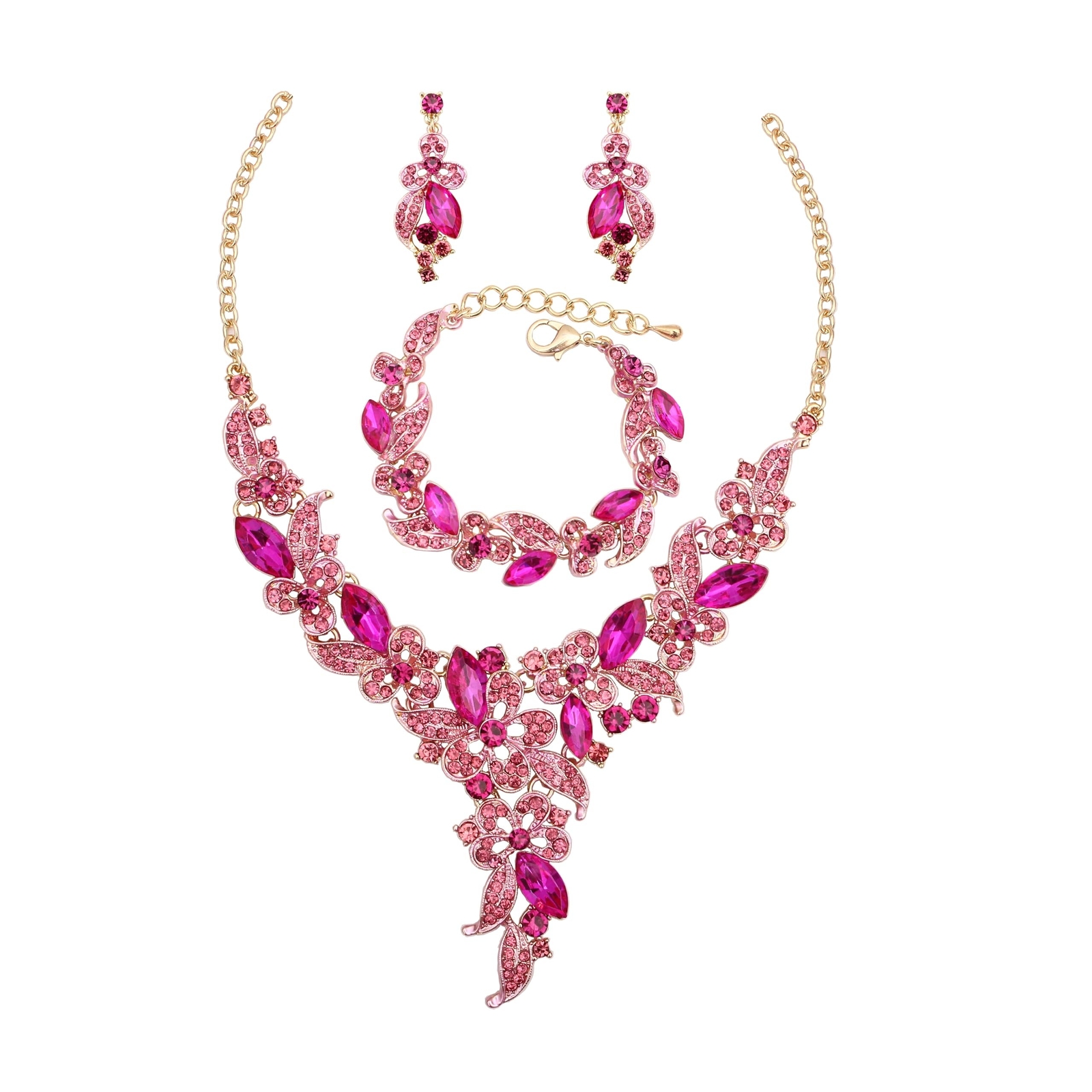 QLLYHLH Austrian Crystal Wedding Jewelry Set Flower Statement Necklace Dangle...