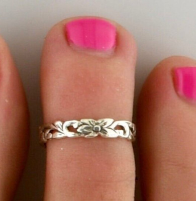 Solid Metal 925 Silver Women Leaf & Flower Adjustable Toe Ring White ...