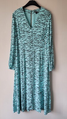 WHISTLES INEZ ANIMAL PRINT DRESS SIZE 16 BUTTON-DOWN BLUE RRP £149.