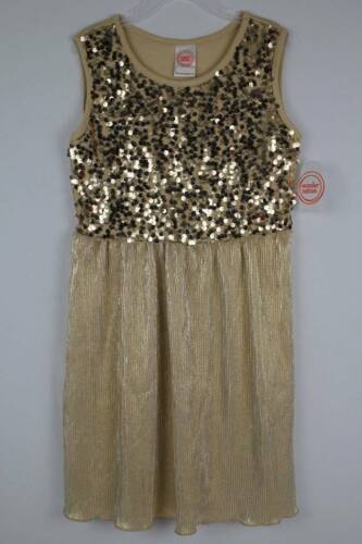 NEW Girls Sequin Pleated Dress Large 10 - 12 Gold Sleeveless Dressy Holiday - Picture 1 of 3