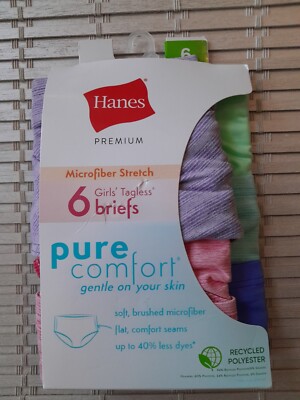 NWD Hanes Premium Microfiber Stretch 6-Pack (Actually 5-Pack) Girls' Tagless...
