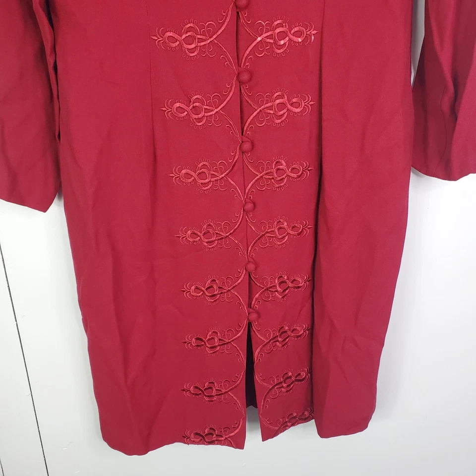 Casual Corner Vintage Overcoat Womens 12 Longline Red Retro Covered Buttons - Image 3 of 4