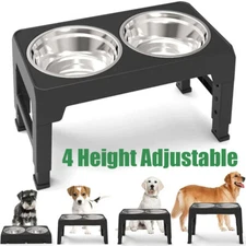 Stainless Steel Adjustable Height Pet Dog Elevated Double Bowl Feeder Dish