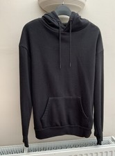 Women  s/Teens Plain Black Hooded Drawstring Sweatshirt Kangaroo Pouch Size XS