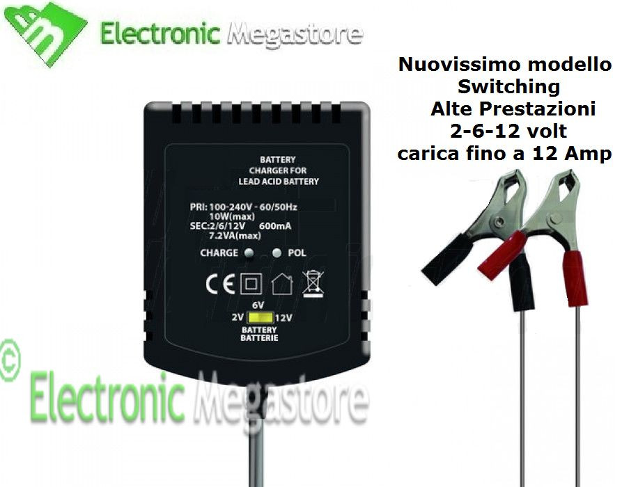 Caricabatteria Per Batterie Al Piombo - 2V/6V/12V, 600mA, Con Protezioni - Foto 3