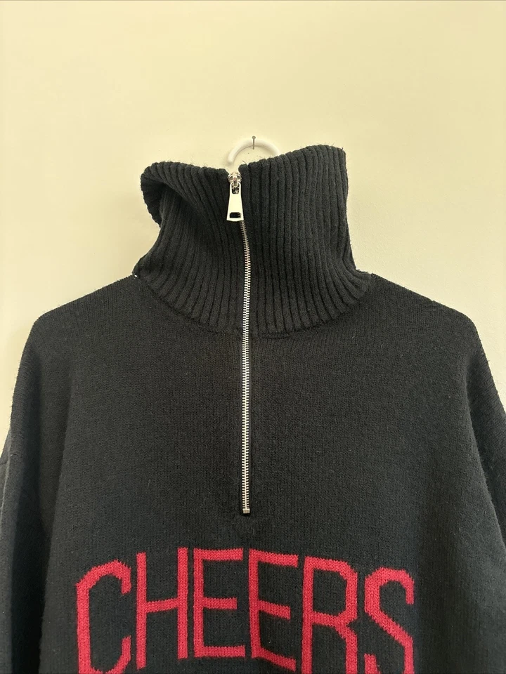 elan 'CHEERS' Holiday Suéter 1/4 Cremallera Negro con Rojo Mujer Talla S Foto 3 de 4