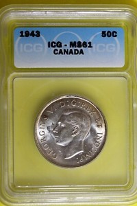 1943 - ICG MS61 CANADA GEORGIVS VI D G REX ET IND IMP  HALF DOLLAR!!  #B37757