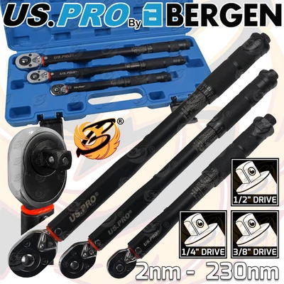 US PRO Torque Wrench Calibrated 1/4" 3/8" 1/2"Dr Adjustable Reversible 2 - 230Nm - Image 1 of 4