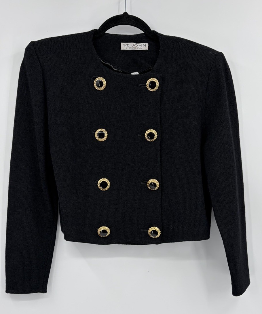 Vintage St John Santana Knit Double Breasted Cardigan Sweater Blazer Size 8