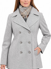 London Fog Grey Wool Blend Long Sleeve Double Breasted Womens Pea Coat Large
