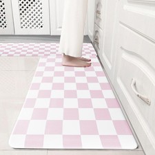 Pink Checkered Grid Checkerboard Kitchen Rug Sets 2 PCs , Anti-Fatigue, Wate...