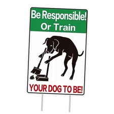 No Pooping Dog Sign - 8"x12" Double Sided Yard Sign with Stakes - Weather A01