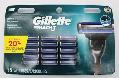 Gillette Mach3 Mens Razor Blades Refill 15 Cartridges ~ SEALED + FAST FREE SHIP!