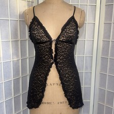 Vintage Victoria  s Secret Y2K Fairy The Lacie Lace Babydoll Bow Sheet Black Cami