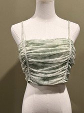 NWT Nasty Gal Sheer Green Ruched Adjustable Spaghetti Strap Cropped Top Size 6