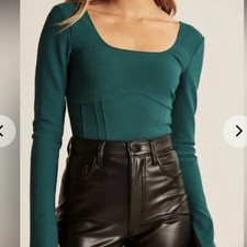 Abercrombie Fitch Emerald Corset Style Long Sleeve Top Size XL