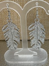 Silver tone pave rhinestone hook earrings