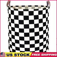 Large Collapsible Waterproof Laundry Hamper Cotton Basket W/ Leather Handle New