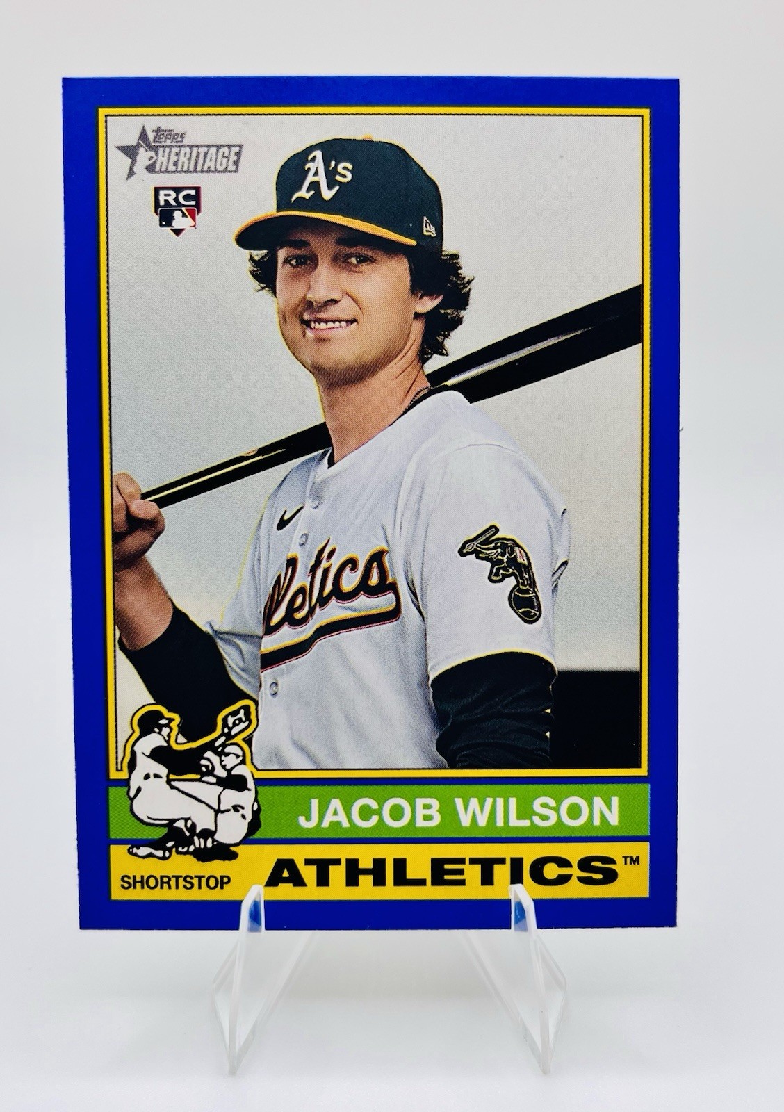 2025 Topps Heritage #15 Jacob Wilson SP Parallel Dark Blue Border (RC) Athletics