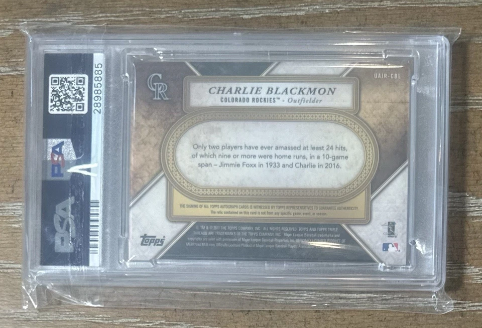Charlie Blackmon Psa 9 Auto Jumbo Reliquia/99 Topps Triple Threads 2017 Rockies Foto 3 de 3