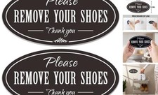2 Pack Please Remove Your Shoes Sign - Oval  Rectangular No Shoes Sign black