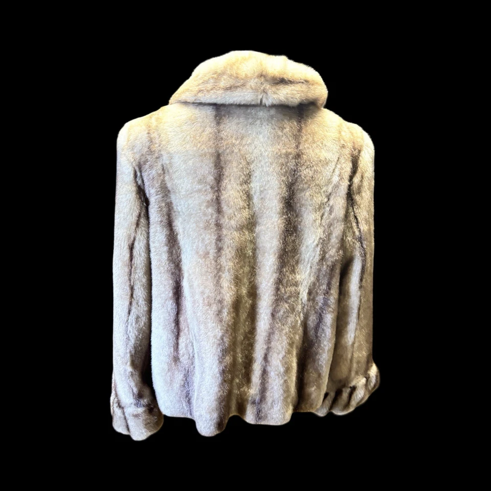 Impresionante abrigo de visón Donna Salyers para mujer talla grande 2x longitud media piel sintética beige Foto 3 de 4