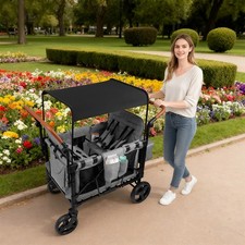 Folding Baby Stroller Wagon Cart For 4 Kids Face To Face High Seat With Canopy
