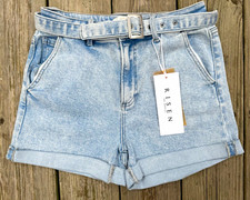RISEN womens bermuda shorts size M light wash denim high rise belted cuffed