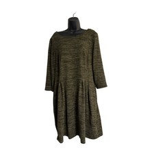 Connected Apparel Womens Olive Green Marled Knit Pleated Fit & Flare Dress 14