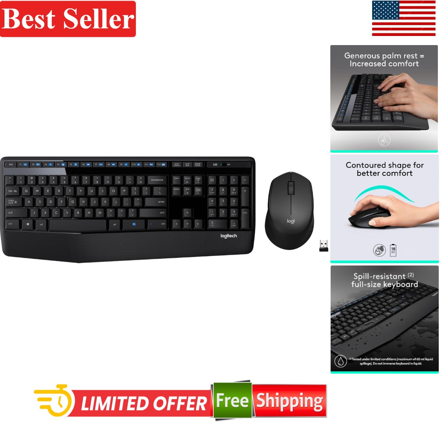 Quiet Operation Wireless Keyboard & Mouse Set - Logitech MK3