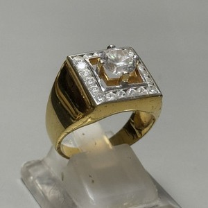 Authentic Luxury Men's Square Signet Ring Yellow Gold Plated Clear Stone Size 10.5 US
