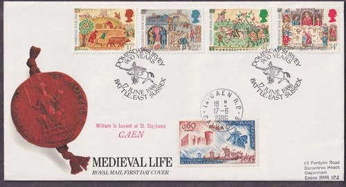 1986 MEDIEVAL LIFE, RM COVER - BATTLE H/S DOUBLED CAEN FRANCE