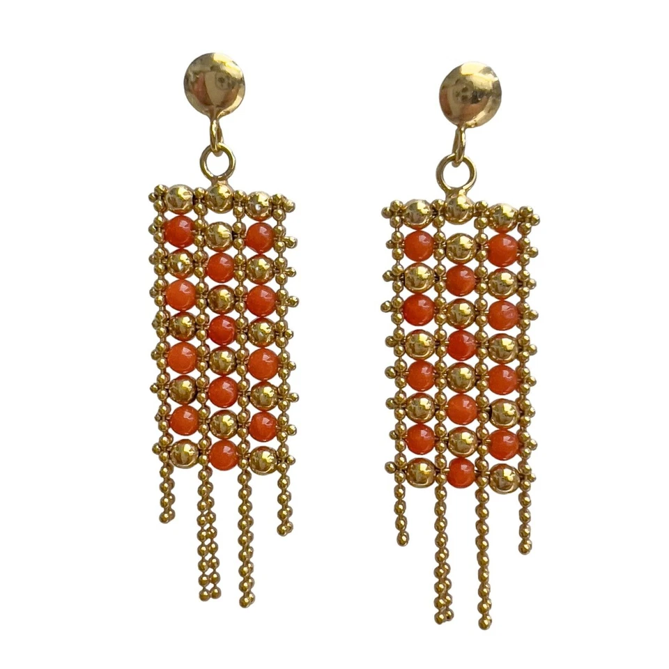 Juego de brazalete y pendientes de cuentas de bola de coral de oro amarillo de 14k 19,0 g Foto 3 de 4