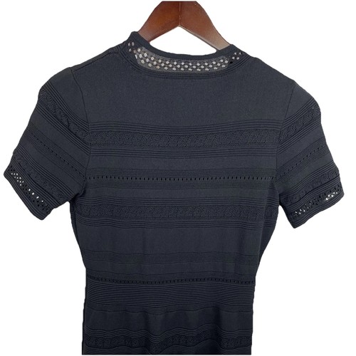 Chelsea28 Women’s Sz S Black Crochet Knit Short Sleeve Dress LBD Career Event - Picture 5 of 8