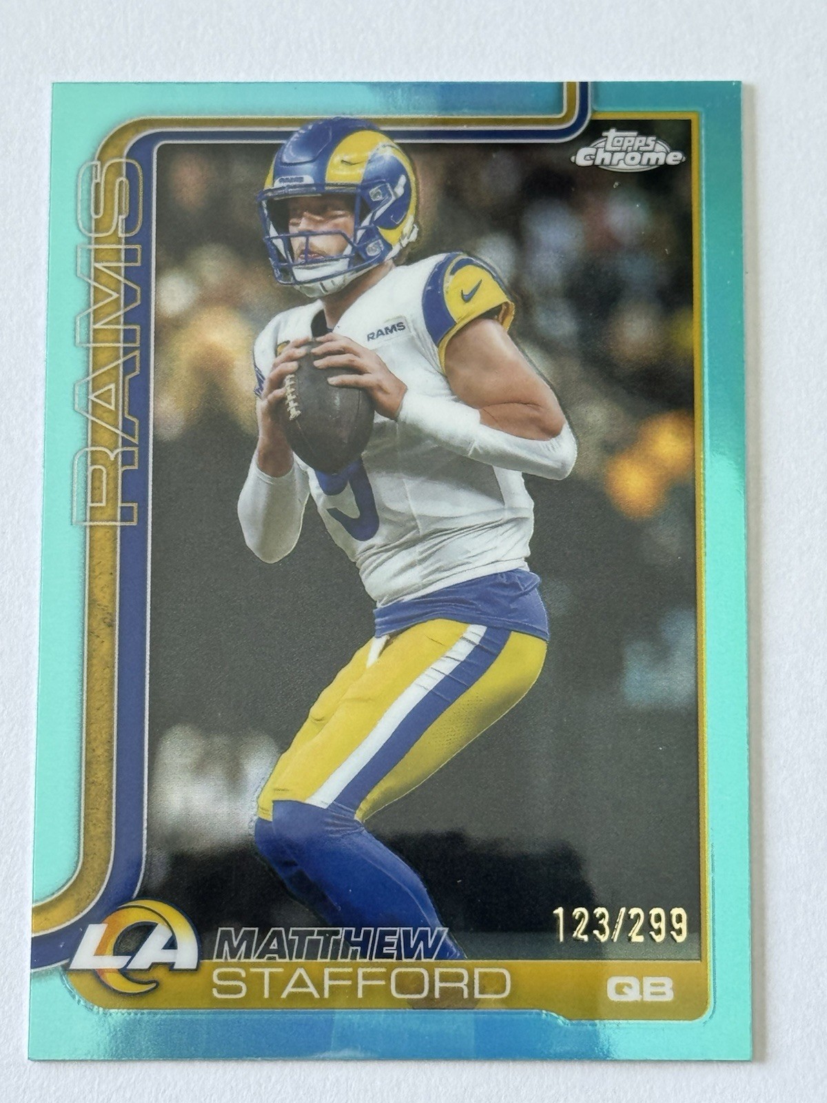 2025 Topps Chrome Matthew Stafford Ram #169 Aqua Refractor /299 BUYBACK