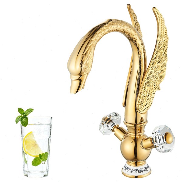 Gold Bad Wasserfall Waschtischarmatur Hoch Wasserhahn Waschbecken Mischbatterie-image