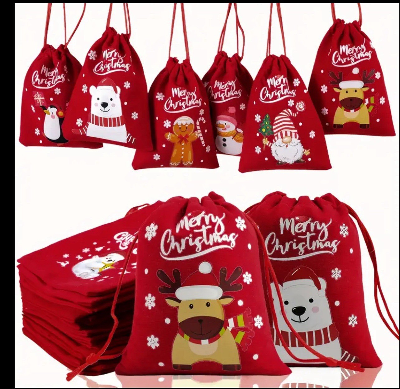 24 Pack Christmas Drawstring Gift Bags 5x3.5 in for Candy & Gift Cards