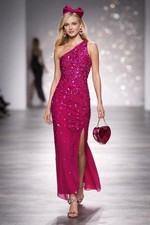 Adrianna Papell Elegant Pink Sequin Gown sz 20 One Shoulder Fuchsia Prom $540