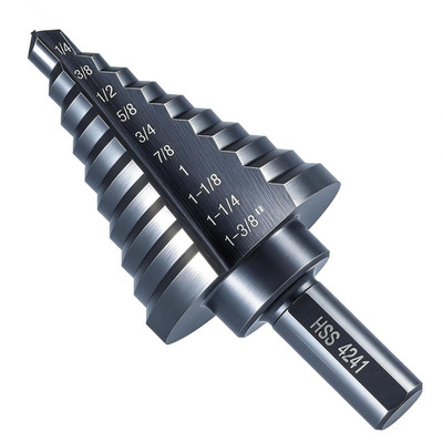 10 Sizes Step Drill Bit for Metal Sheet, 1/4 to 1-3/8 Inches High Speed Steel Dr