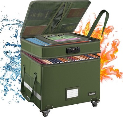 DocSafe File Box with Lock,2-Layer Fireproof Document Green 