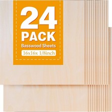 24Pack Basswood Sheets 16"x16"x1/8" 3mm Basswood for Laser Cutting Thin Plywood