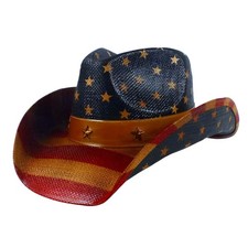 STRAW COWBOY HAT Flag USA Design with Bronze ...