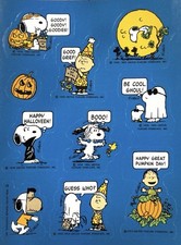Vintage 1980s Hallmark Sticker Sheet One Sheet SNOOPY Peanuts Halloween Rare