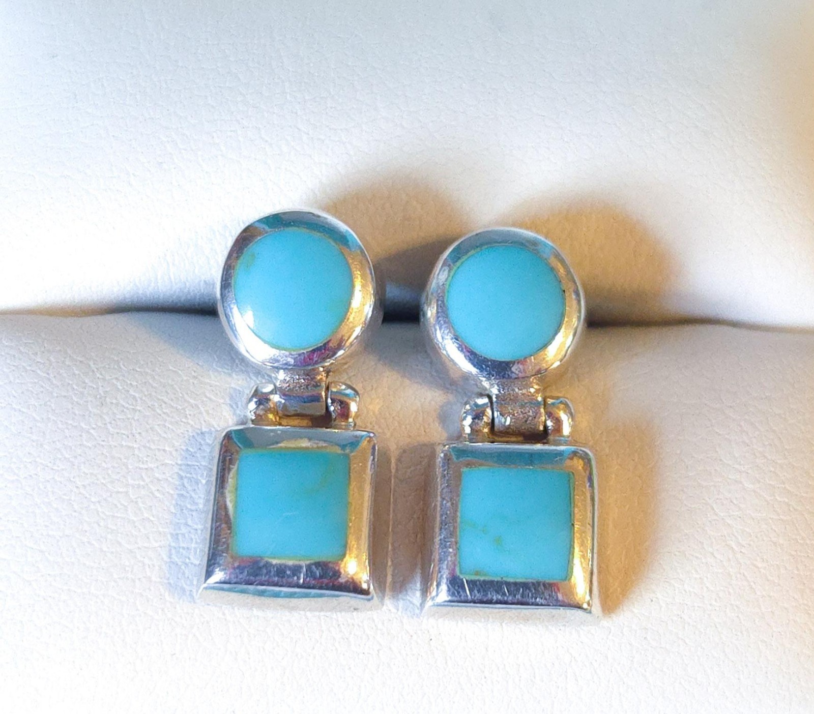 Vintage Sterling Silver Turquoise Inlay Earrings